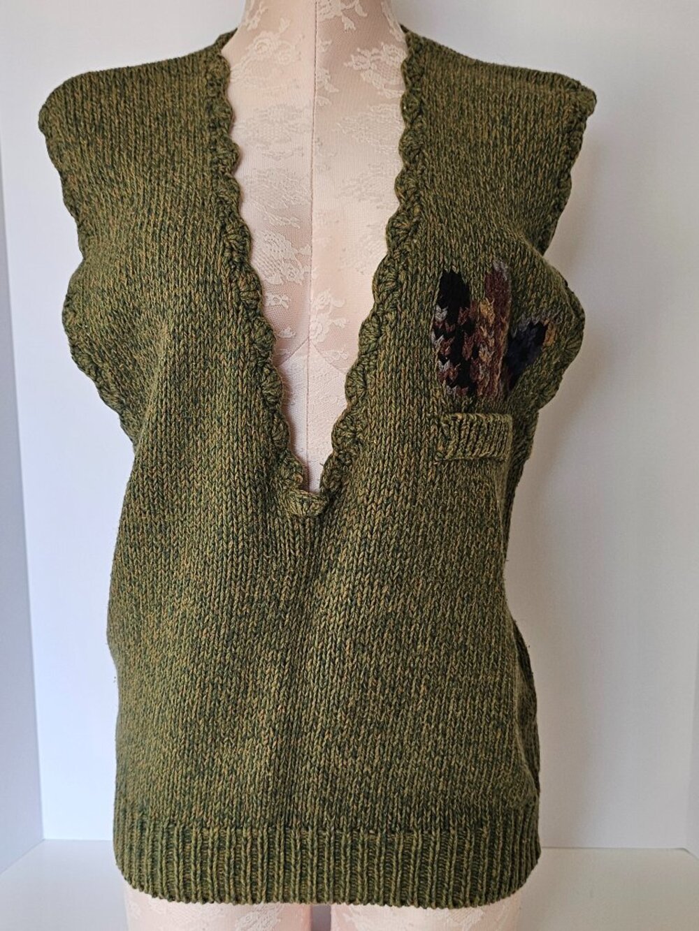 Vintage Herman Geist Sweater Vest Linen Cotton Hand Embroidered Boho Cottagecore